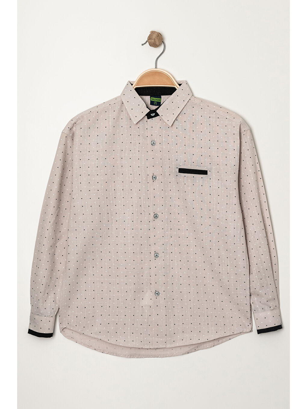 Ekru Erkek Çocuk Nokta Baskılı Flam Pamuk Gömlek P1014