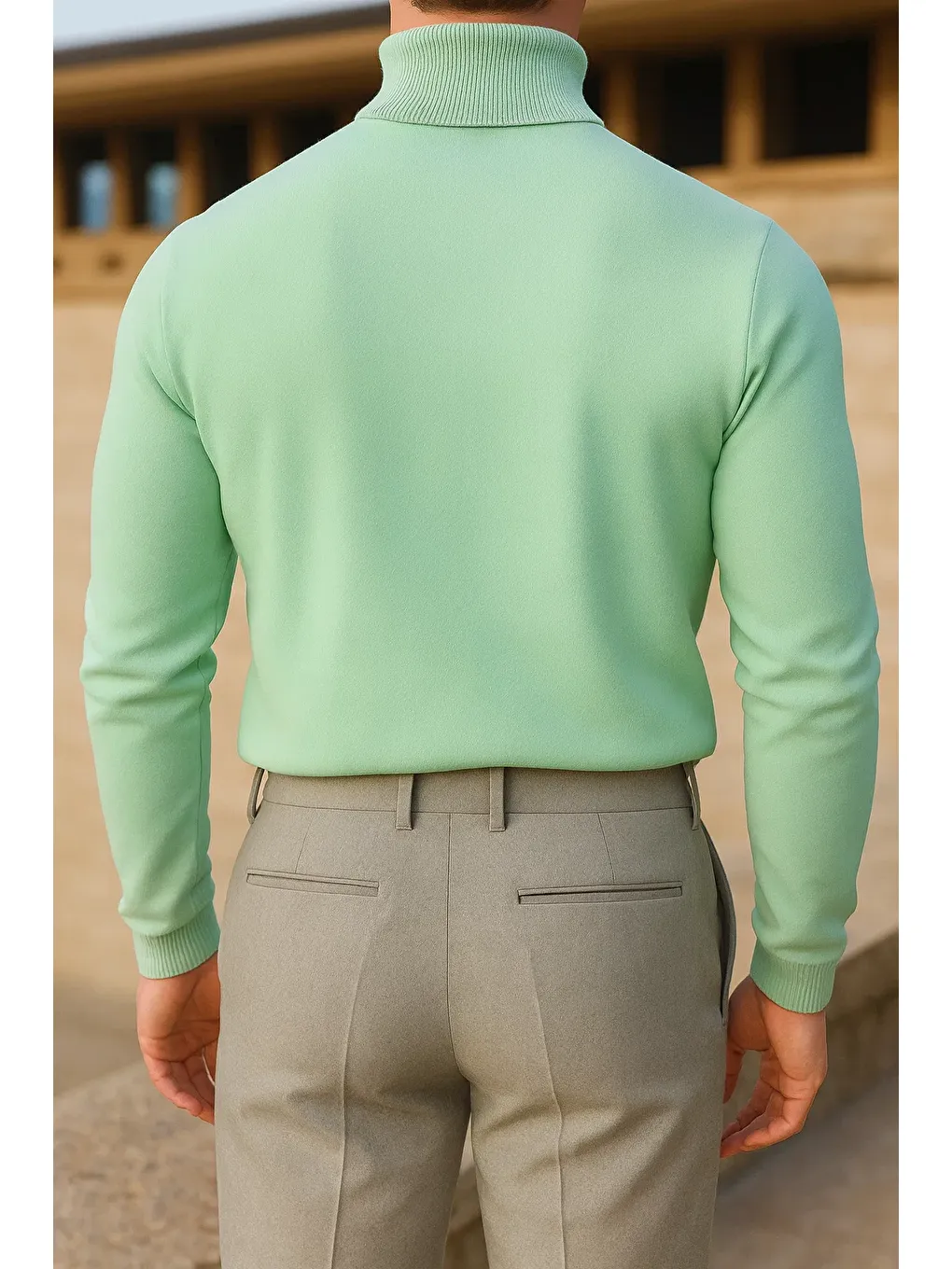 Yeşil Erkek Trend Kışlık Boğazlı Mint Triko Kazak-5