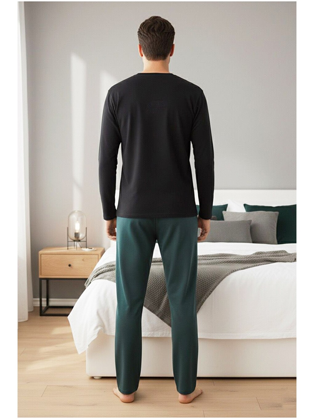 Lacivert Uzun Kollu Büyük Beden Örme Pijama Takım 7918-2