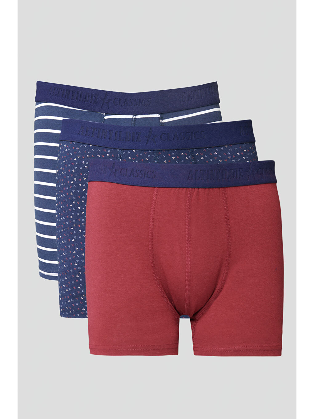 Erkek Lacivert-Bordo 3'lü Boxer Paketi