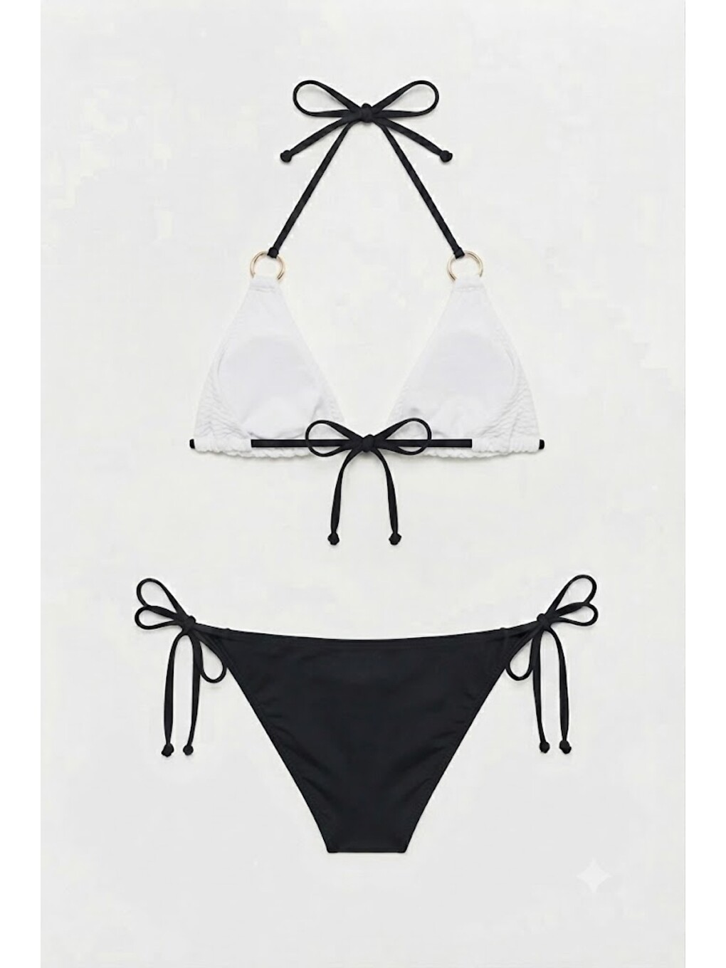 Halkalı Üçgen Bikini Takım 3201 Siyah/beyaz-1
