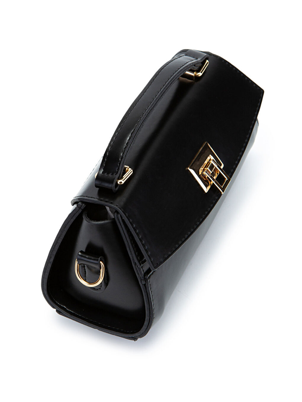 Kilit Detaylı Luvia Kadın Çapraz Çanta Düz Siyah-1