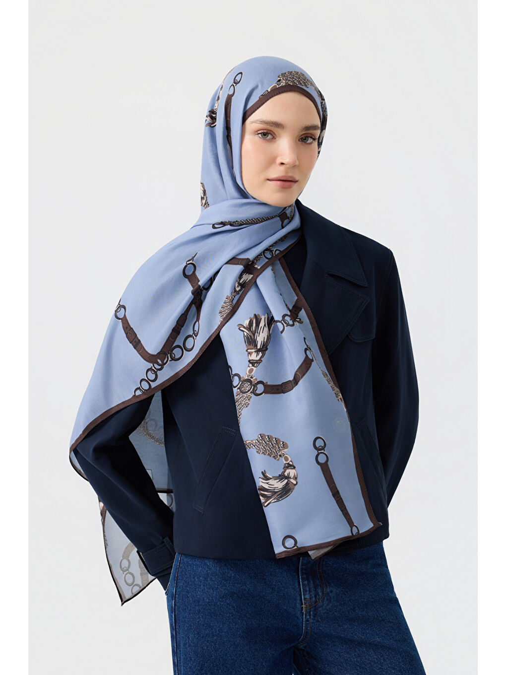 Pamuk Twill Şal Linkage Uçuk Mavi-1