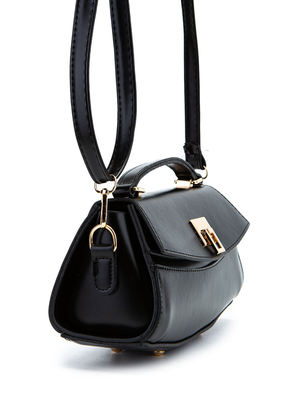 Kilit Detaylı Luvia Kadın Çapraz Çanta Düz Siyah-2