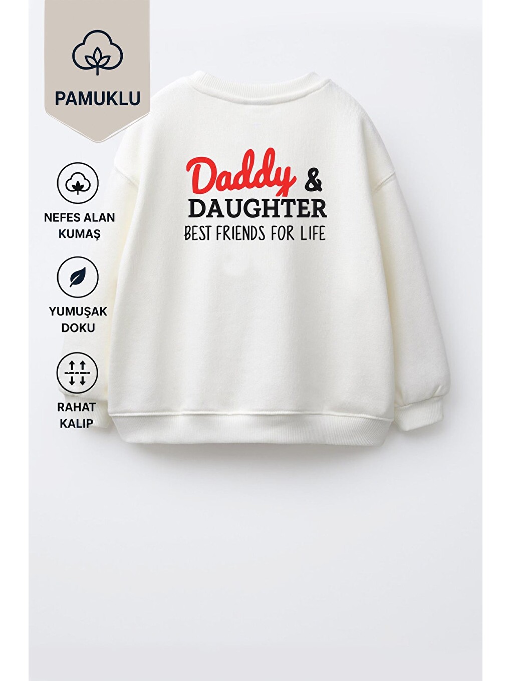 Ekru Unisex Çocuk Sırt Baskılı 3 İplik Kumaş Pamuklu Sweatshirt-2