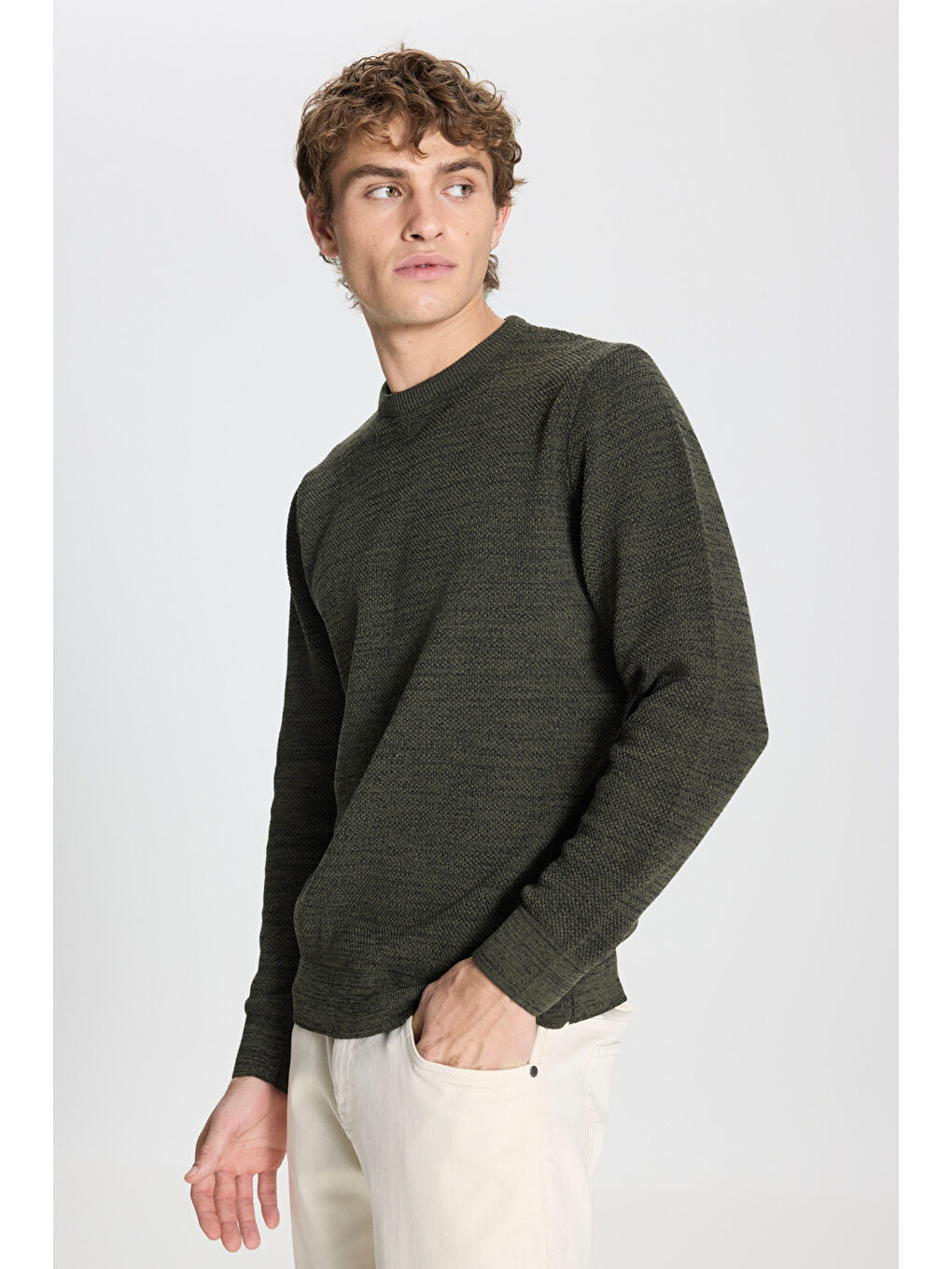 Haki Erkek HAKI-INDIGO 2'li Paket Pamuklu Standart Fit Normal Kesim Bisiklet Yaka Triko Kazak-6