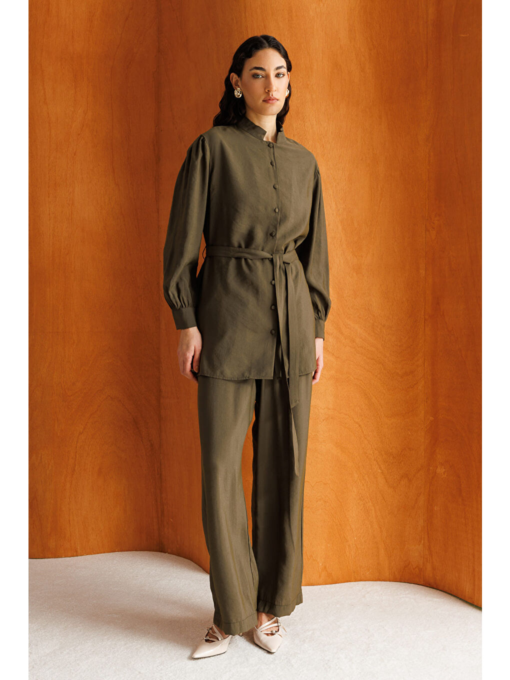 Hakı Hakim Yaka Modal Dokulu Haki Tunik-1