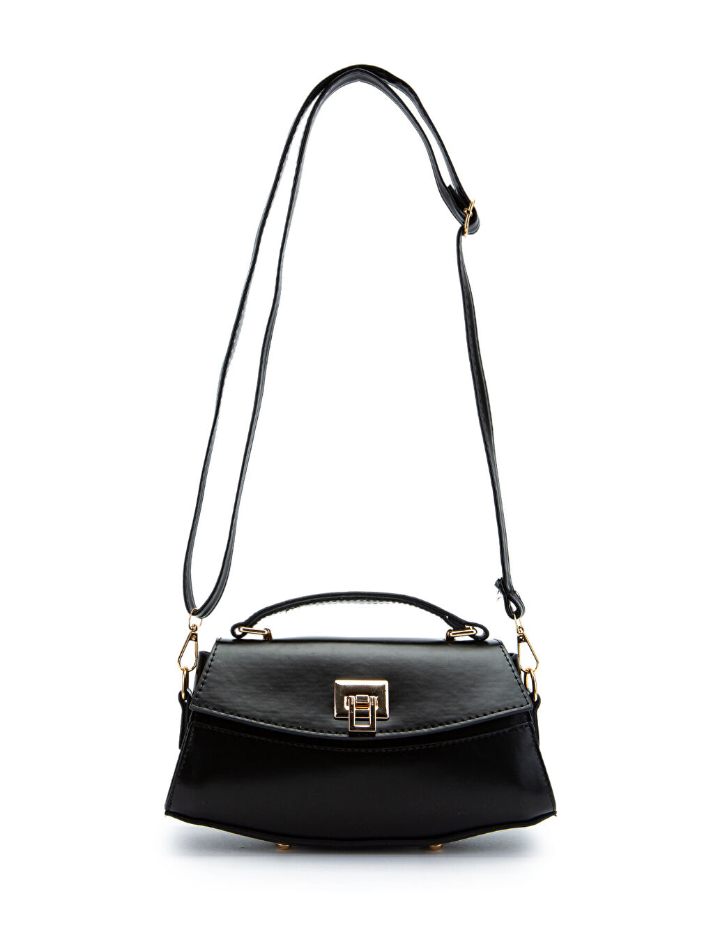 Kilit Detaylı Luvia Kadın Çapraz Çanta Düz Siyah-4