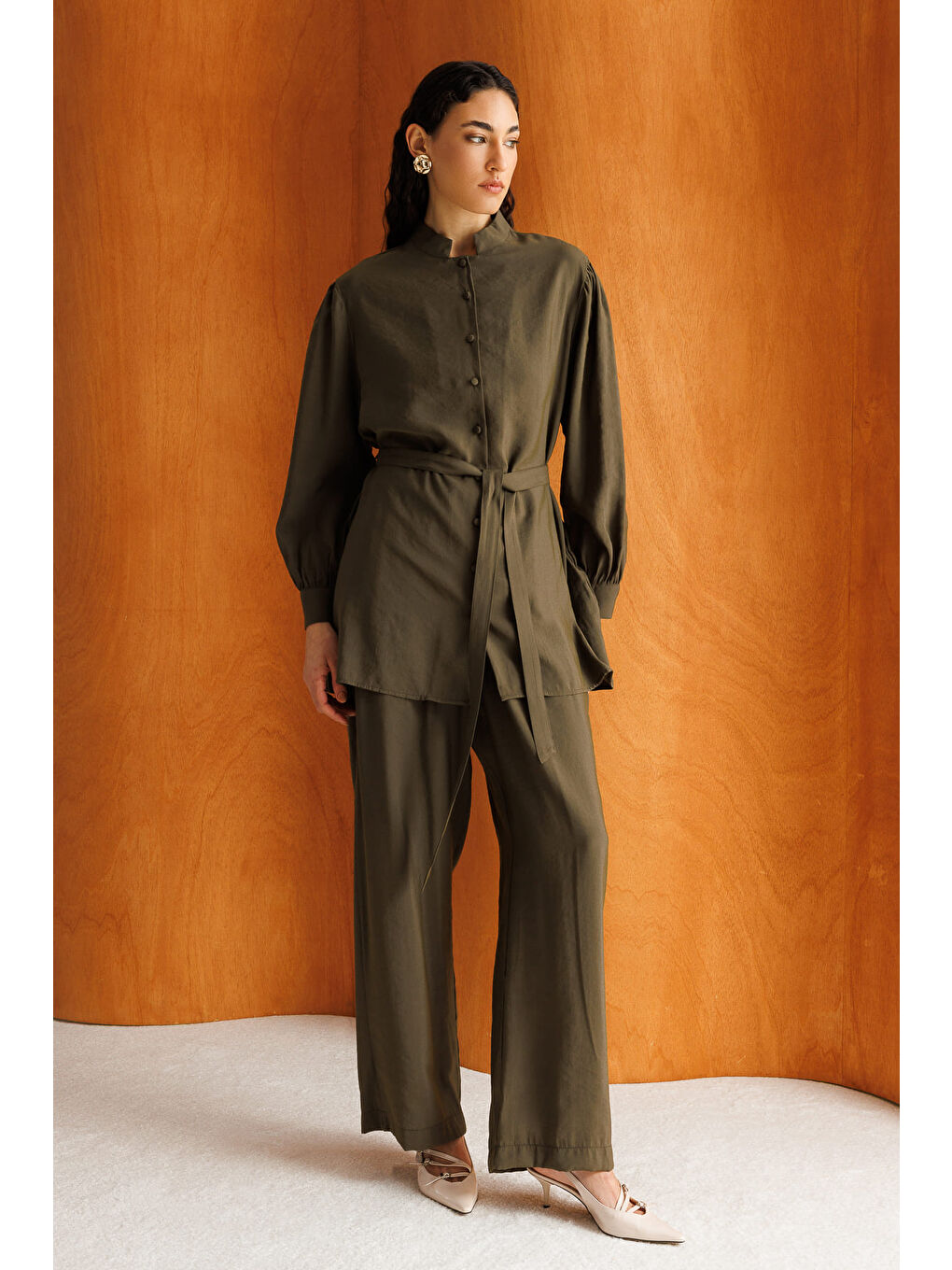 Hakı Hakim Yaka Modal Dokulu Haki Tunik-2