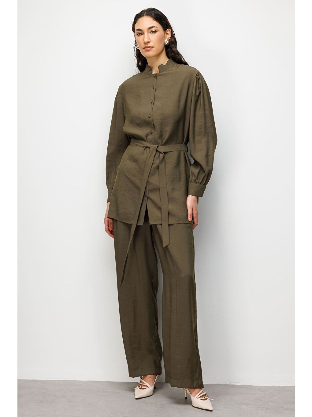 Hakı Hakim Yaka Modal Dokulu Haki Tunik-4