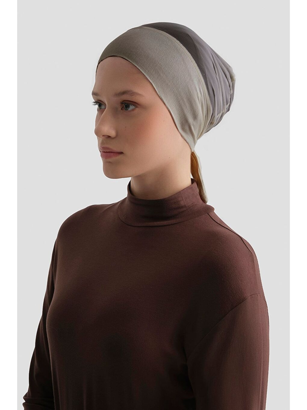 Bej Tüllü Düz Bone Açık Vizon-1