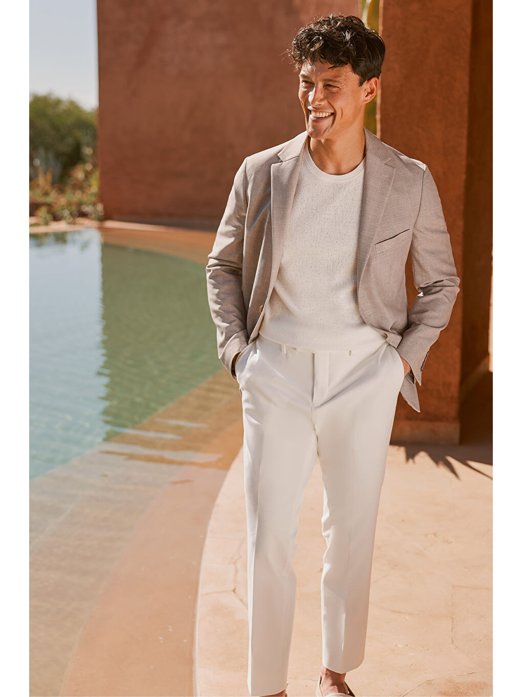 Erkek Gri Slim Fit Dar Kesim Mono Yaka Desenli Yünlü Ceket-1