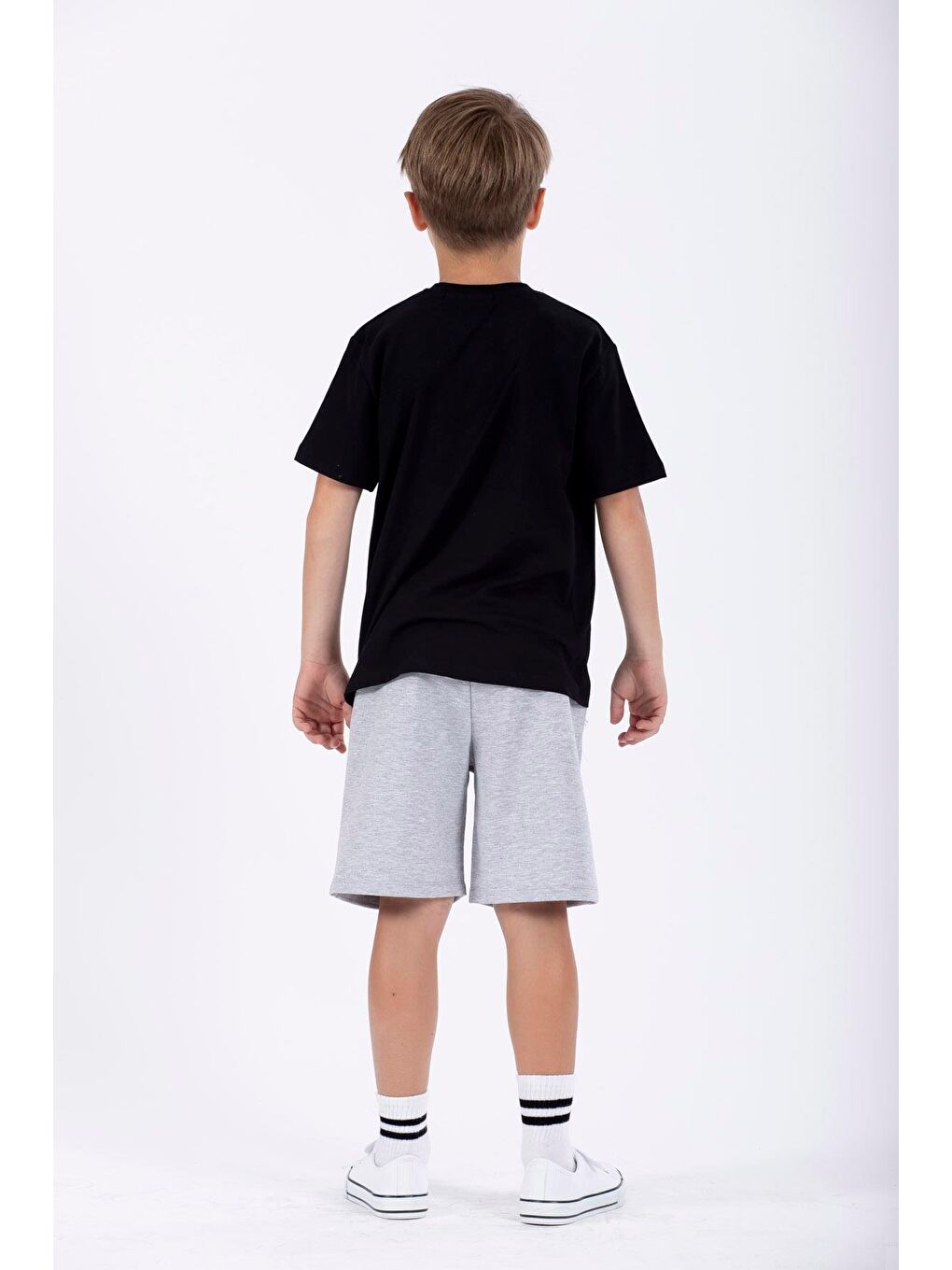 Siyah Yazı Baskılı Erkek Çocuk Şortlu Takım-3