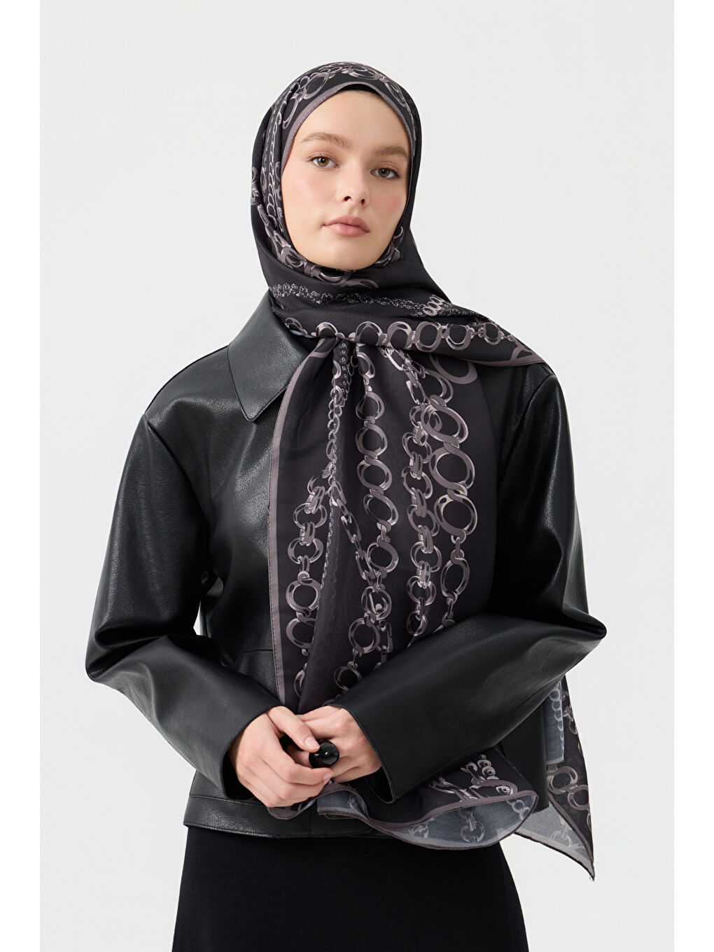 Pamuk Twill Şal Loop Line Gri