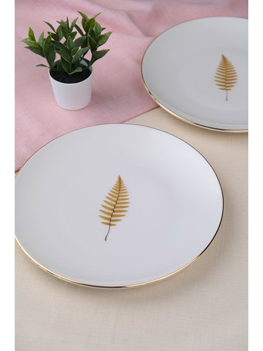 Karışık Porselen Natura Fern Altın Yaldız Pasta Tabağı 20,50cm 2 li-4