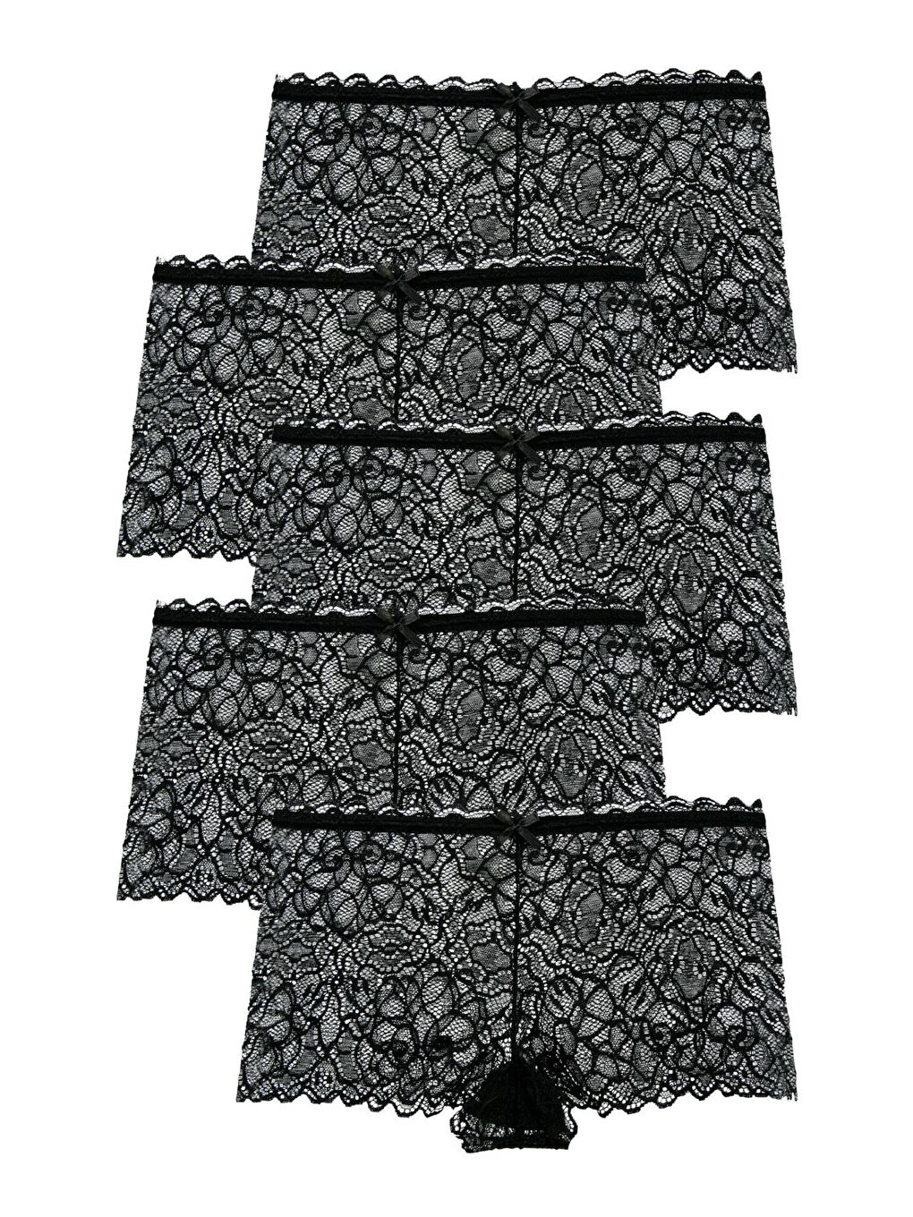 Siyah Kadın Boxer/Şort 5 li Paket Komple Dantel-1
