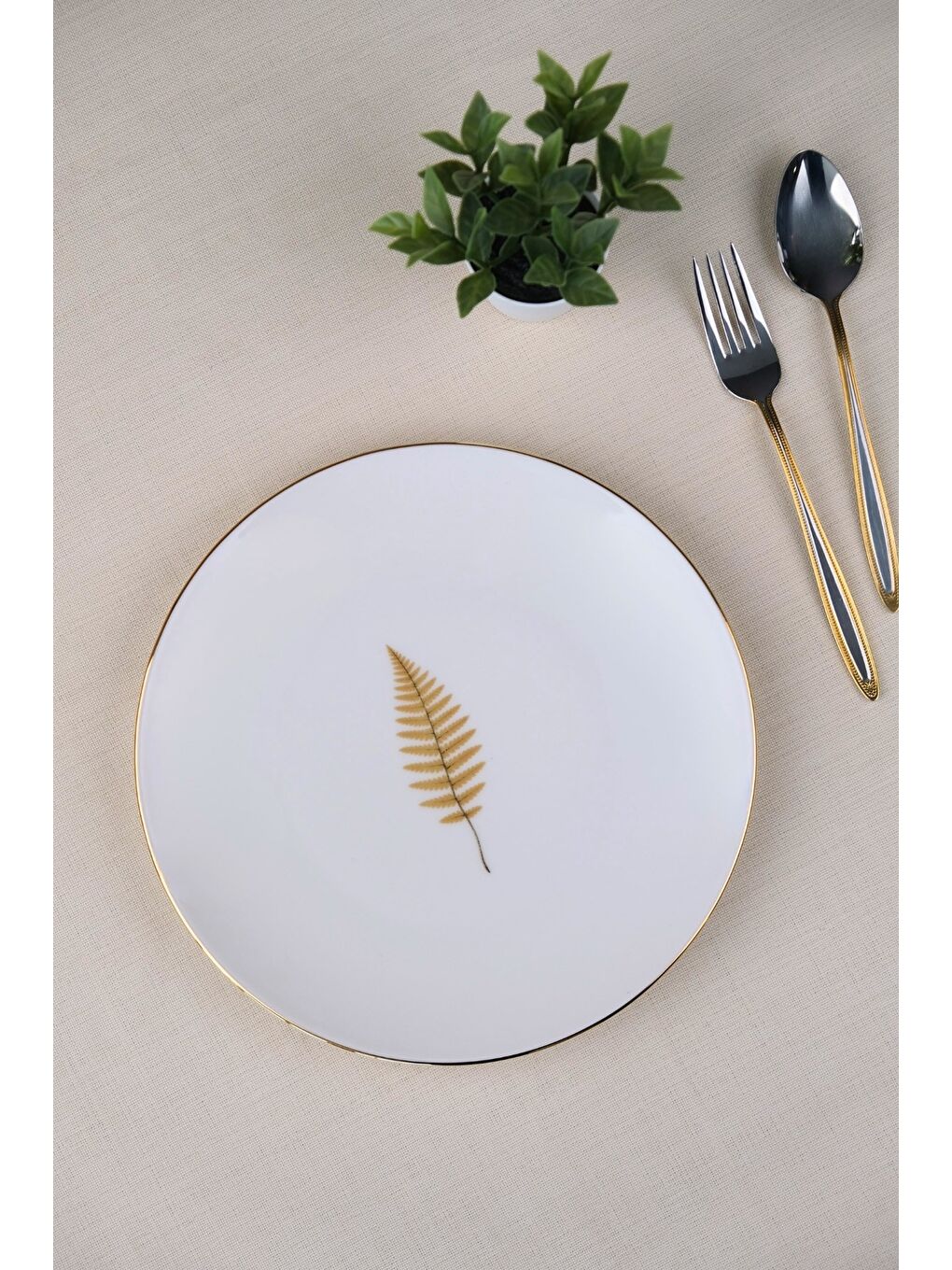 Karışık Porselen Natura Fern Altın Yaldız Pasta Tabağı 20,50cm Tekli-3