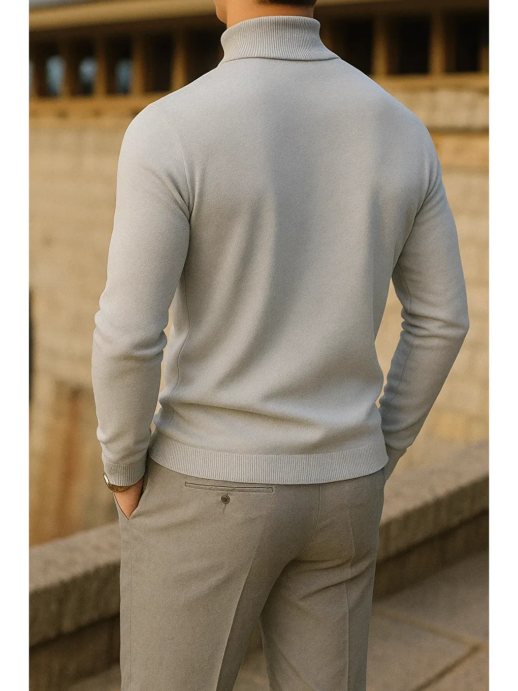 Erkek Trend Kışlık Boğazlı Gri Triko Kazak-4