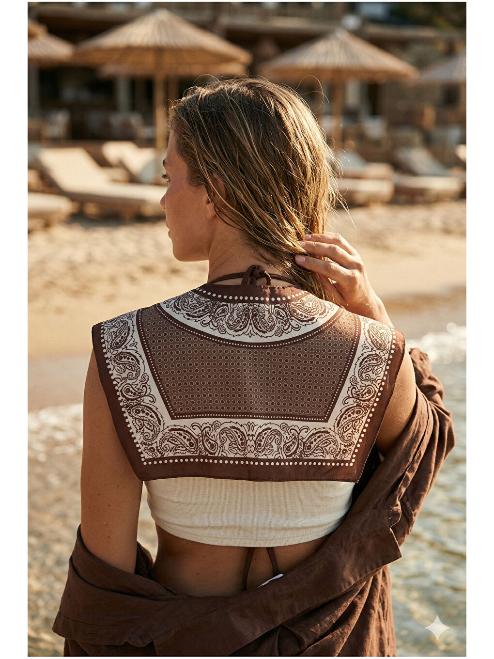 Kahverengi Şal ve Puantiye Desenli Yaka YK012 KAHVERENGI-1