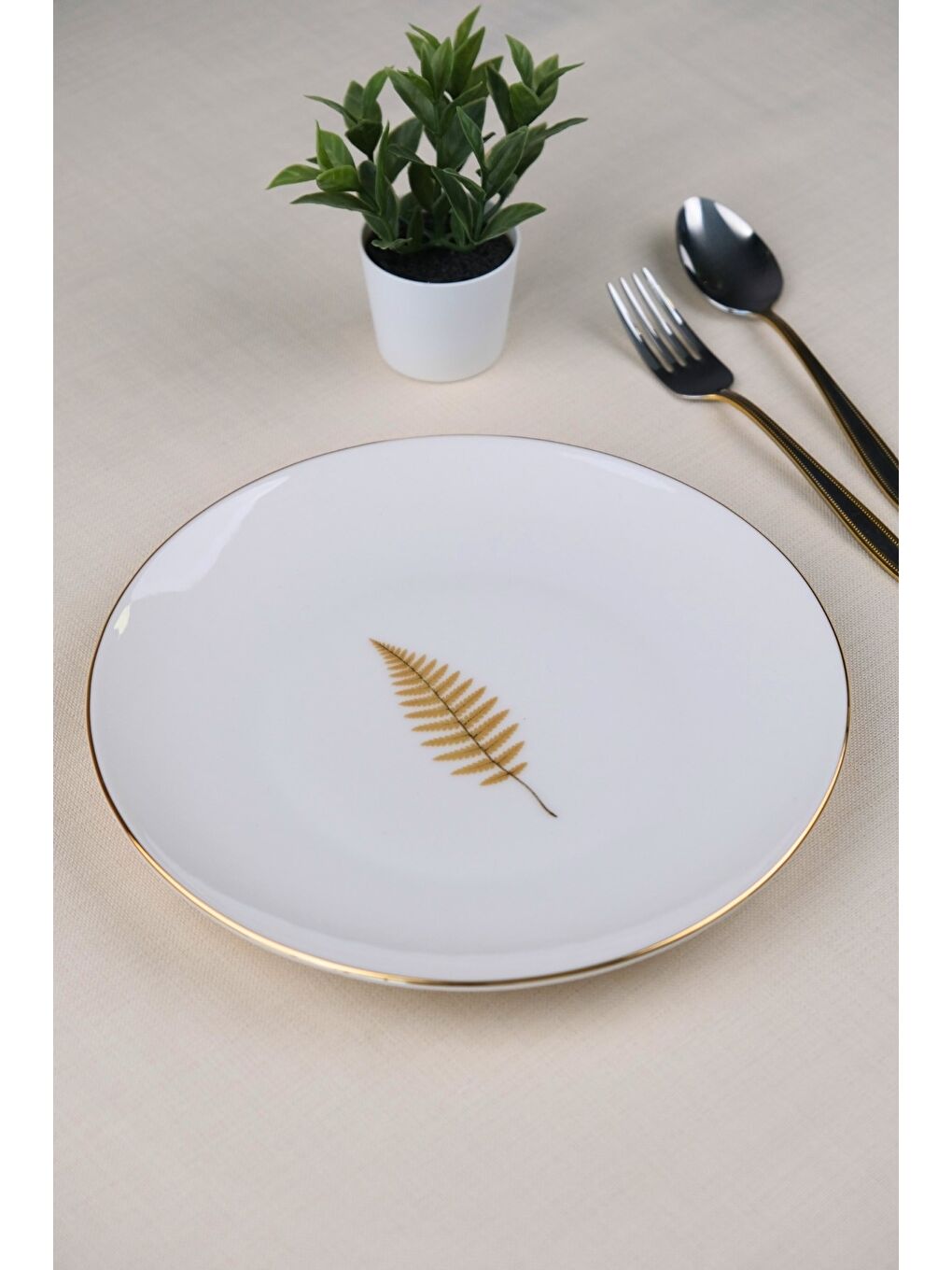 Karışık Porselen Natura Fern Altın Yaldız Pasta Tabağı 20,50cm Tekli-4