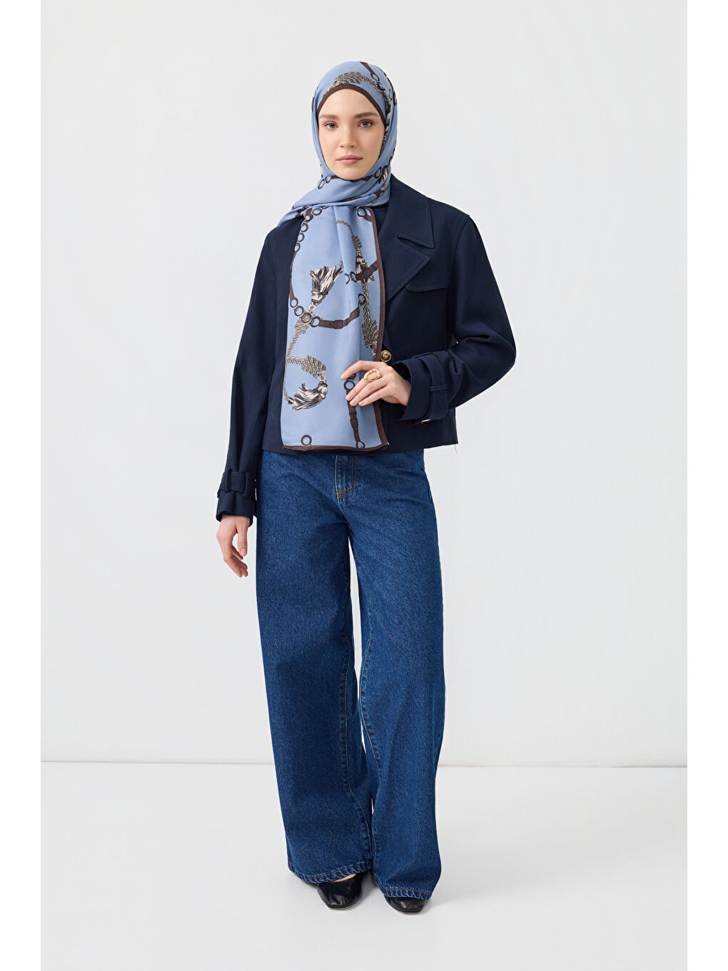 Pamuk Twill Şal Linkage Uçuk Mavi-3