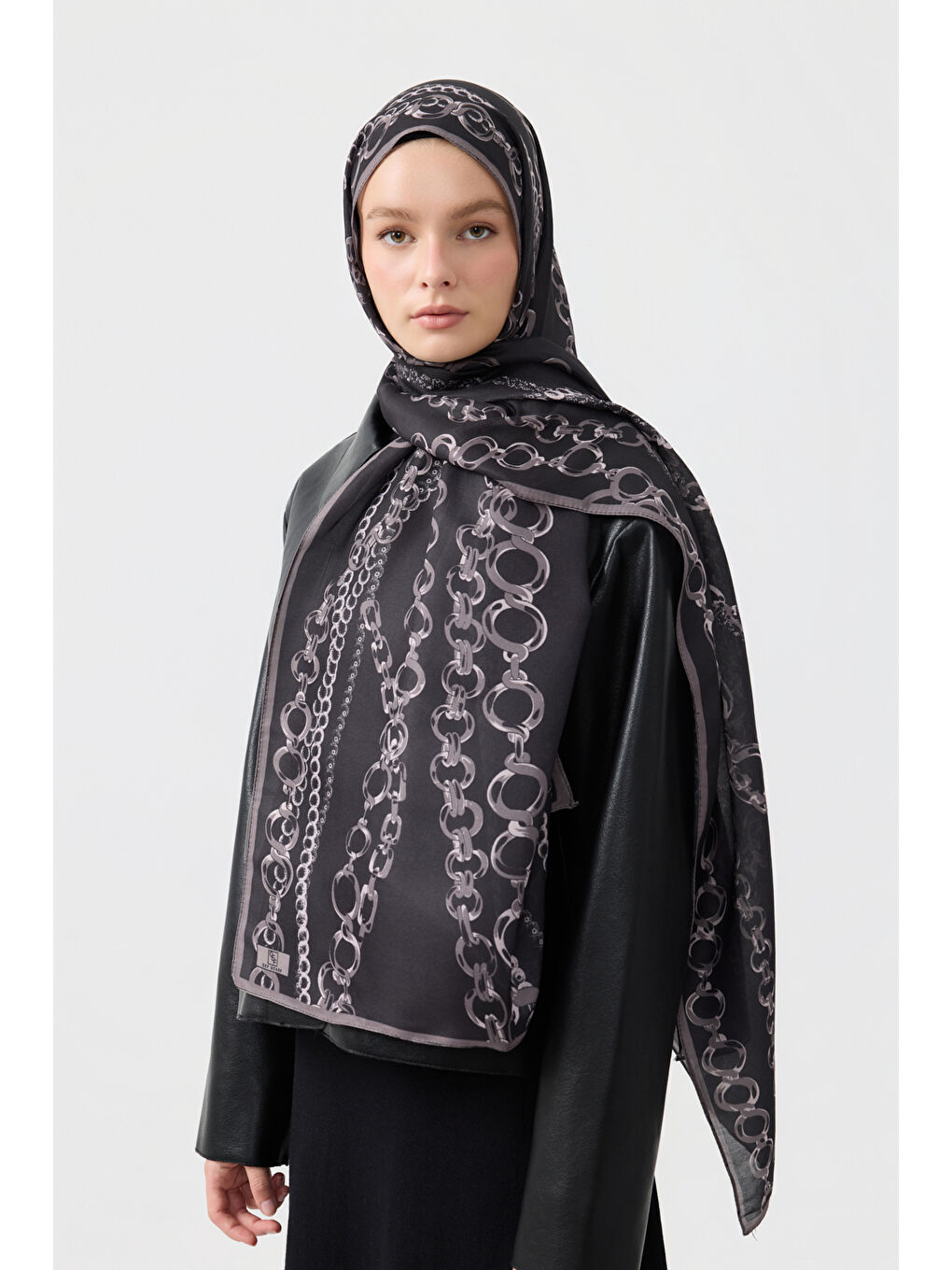 Pamuk Twill Şal Loop Line Gri-1