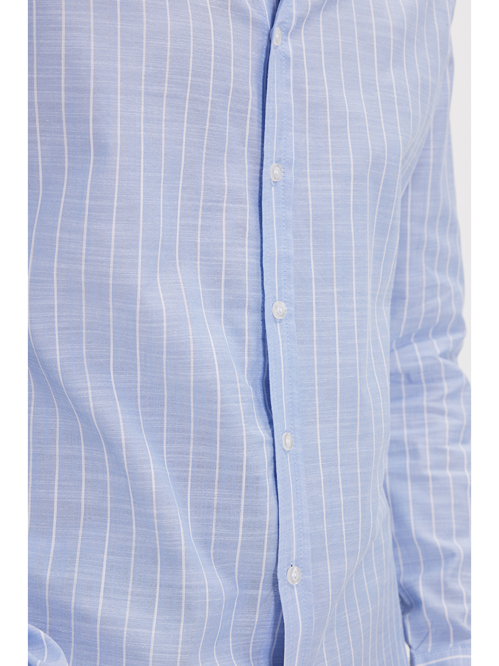 Mavi Erkek Slim Fit Dar Kesim Uzun Kollu %100 Pamuk Keten Doku Çizgili Gömlek-4