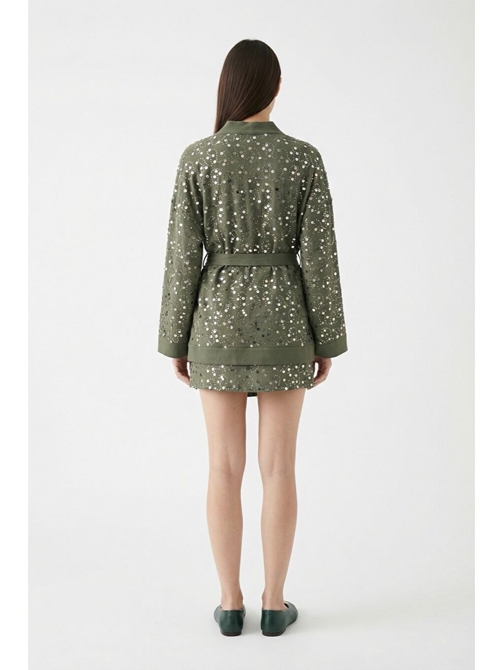 Pul İşlemeli Anvelop Mini Etek Haki-2