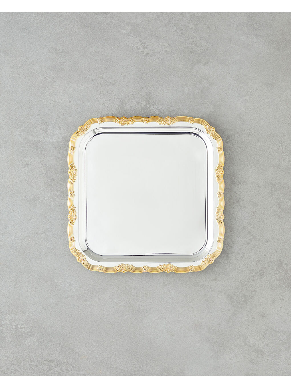 Gri Glint Metal Tepsi 20x20 cm Gold-Silver