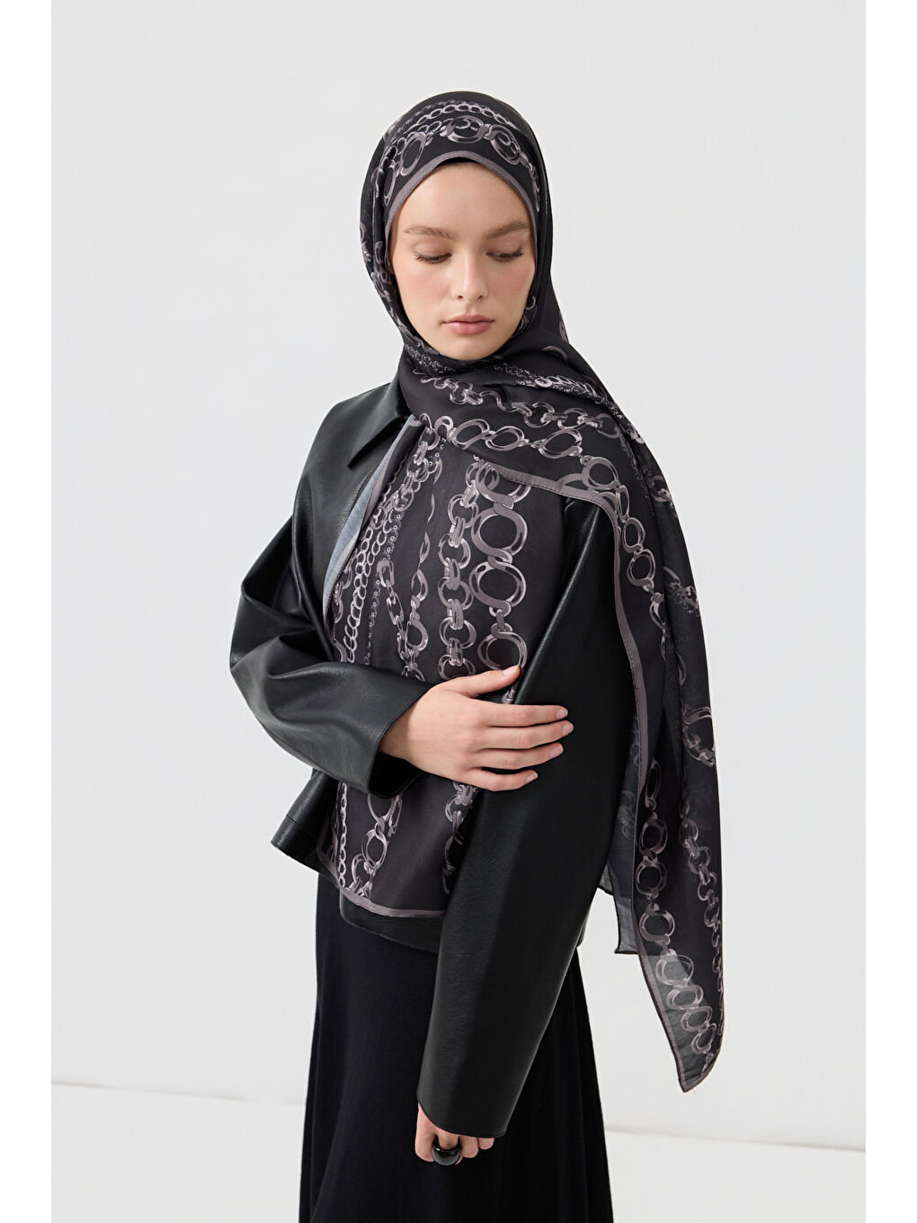 Pamuk Twill Şal Loop Line Gri-2