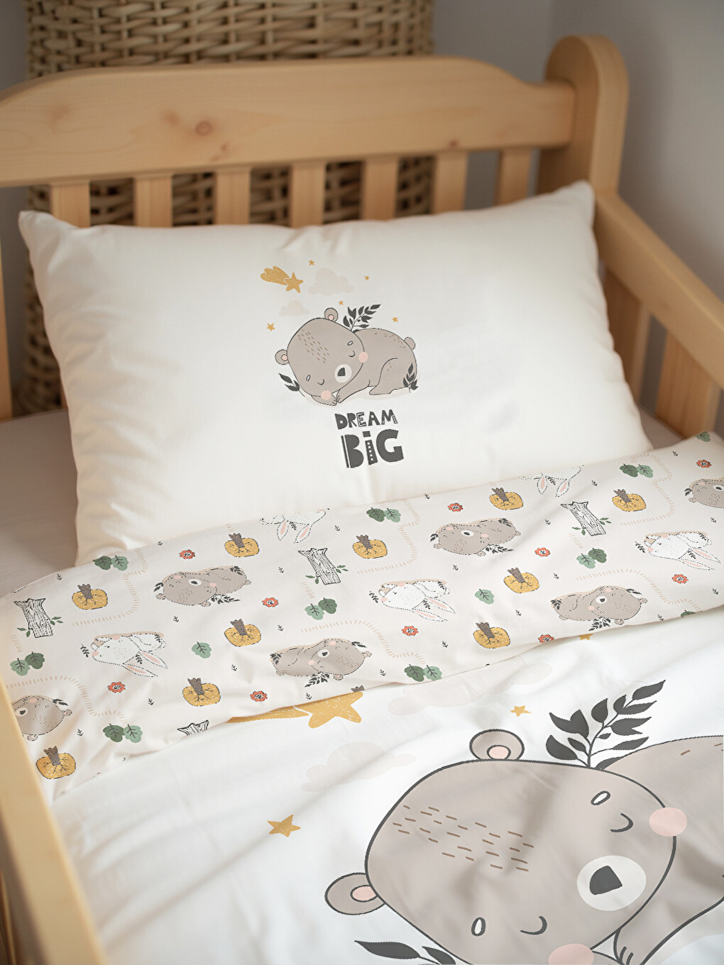 Bej Big Dream Ayıcık Desenli Bebek Nevresim Takımı Çift Taraflı 100x150 cm Çarşafsız-1