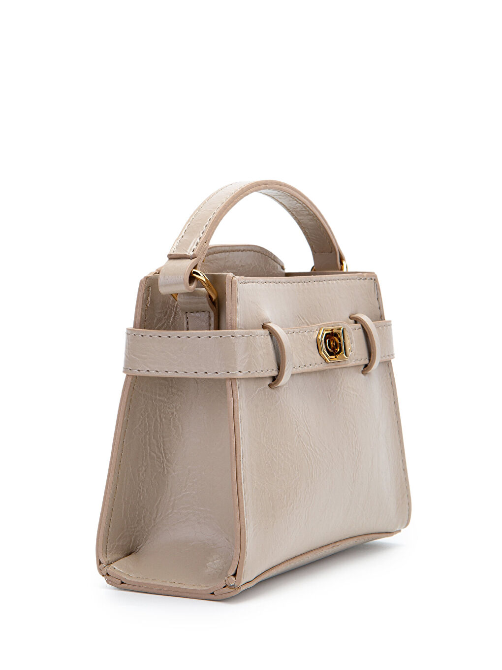 Kilit Aksesuar Kemer Detaylı Jessie Kadın Çapraz Çanta Bej-1