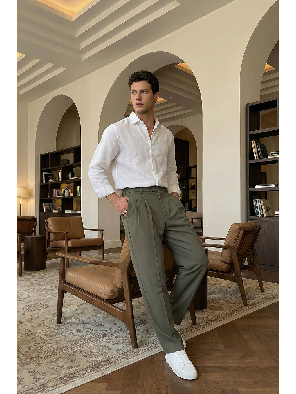 Yeşil Baluga Extra Baggy Erkek Kumaş Pantolon-5