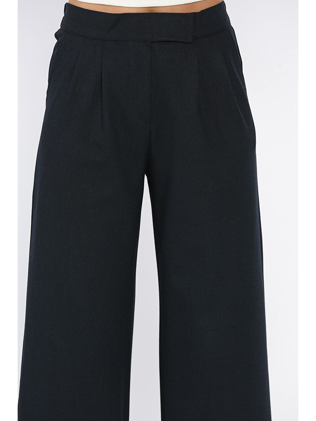 Lacivert Kadın Bel Lastikli Cırtlı Palazzo Pantolon-3