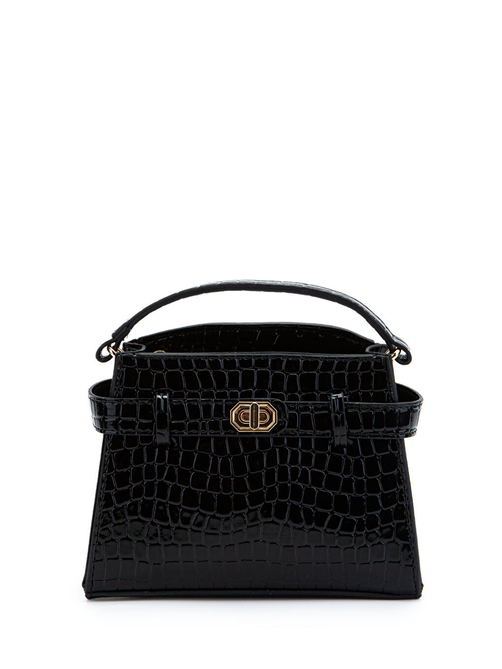 Kilit Aksesuar Kemer Detaylı Jessie Kadın Çapraz Çanta Siyah Croco