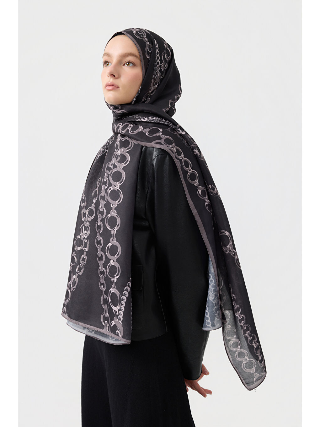 Pamuk Twill Şal Loop Line Gri-3