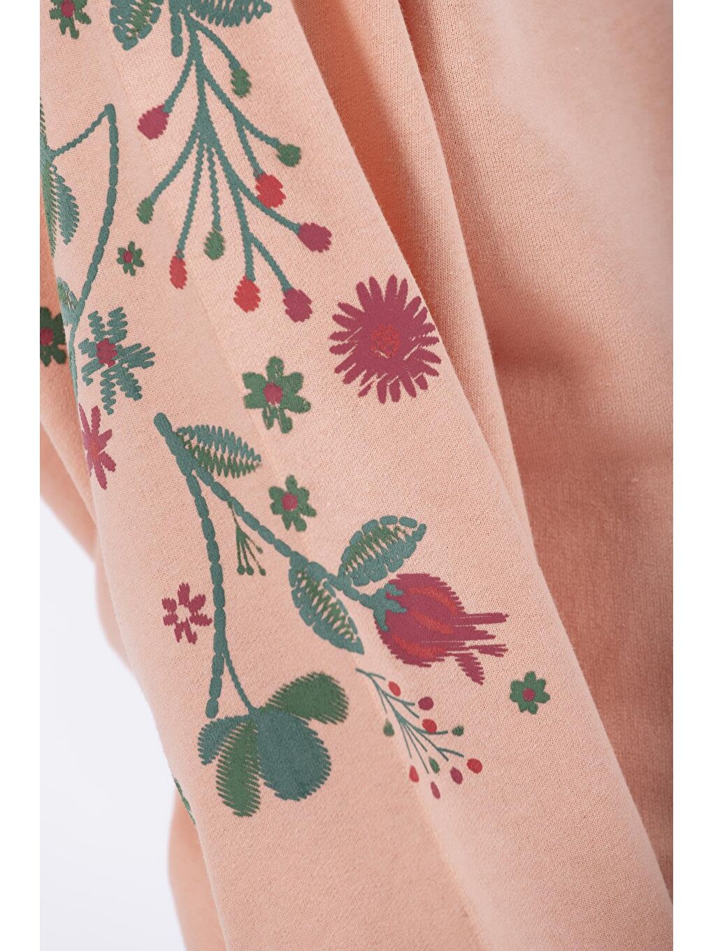 Pembe Bisiklet Yaka Çiçek Baskılı Kız Çocuk Sweatshirt-5