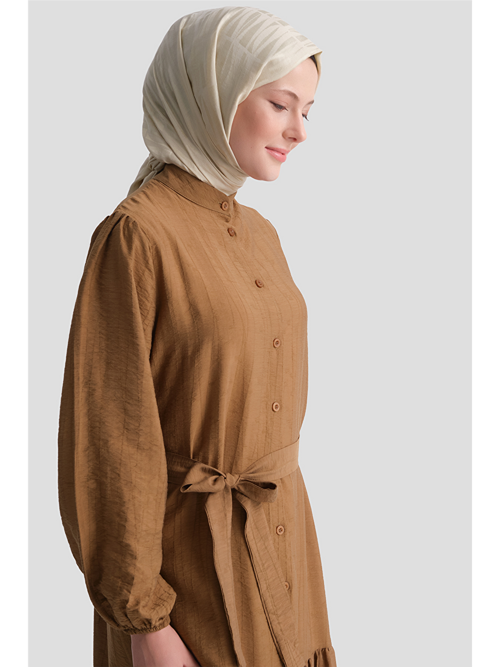 Jakarlı Elbise Kahverengi-3