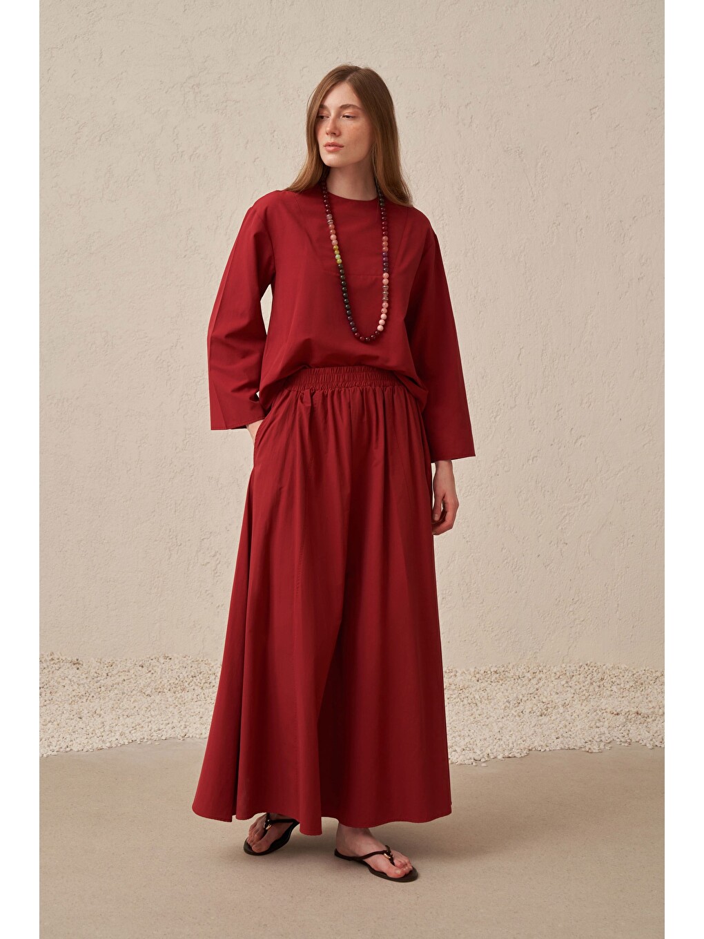 Bordo-Poplin Etek