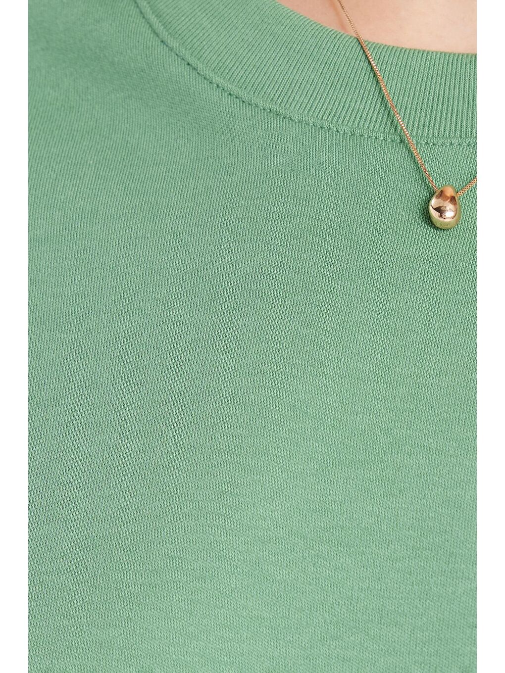 Kadın Relax Fit Rahat Kesim %100 Pamuk Yumuşak Dokulu Hafif Kalın Basic Bisiklet Yaka Yeşil Tişör-5