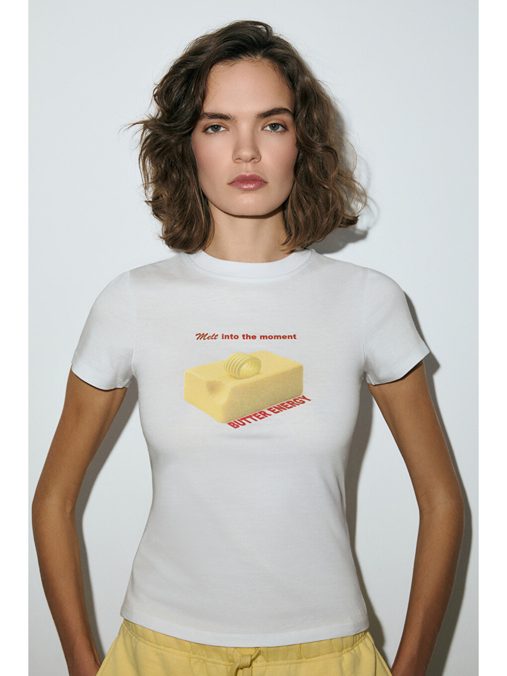 Beyaz IMPERIA Kadın Yumuşak Kumaşlı Organik Pamuklu Baskı Detaylı BEYAZ T-Shirt-1