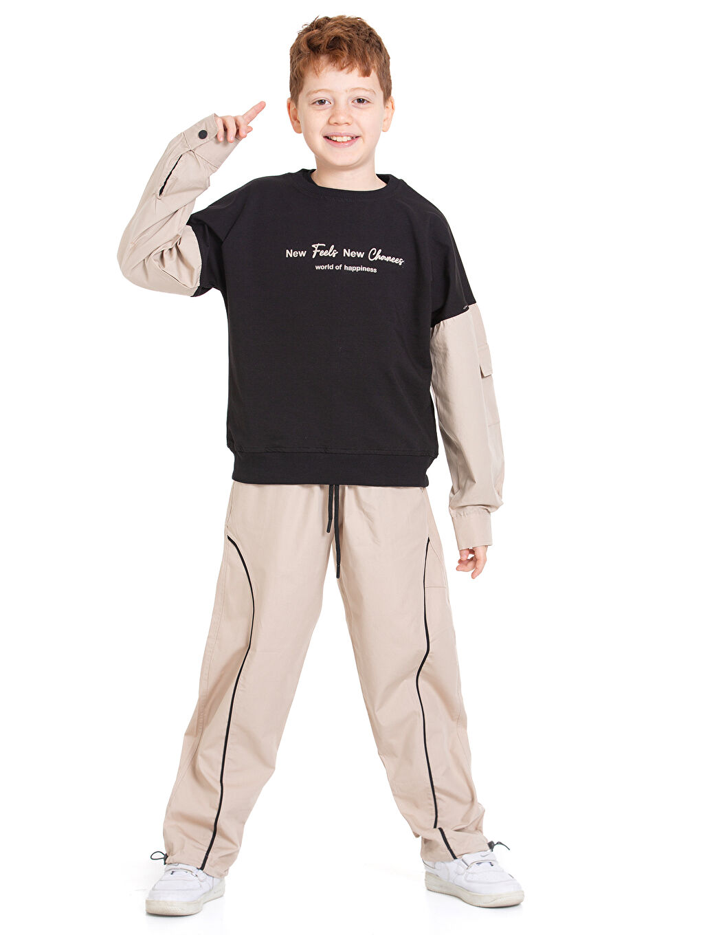 Siyah Erkek Çocuk 2 İplik Kol Cepli Alt-Üst Takım P1076