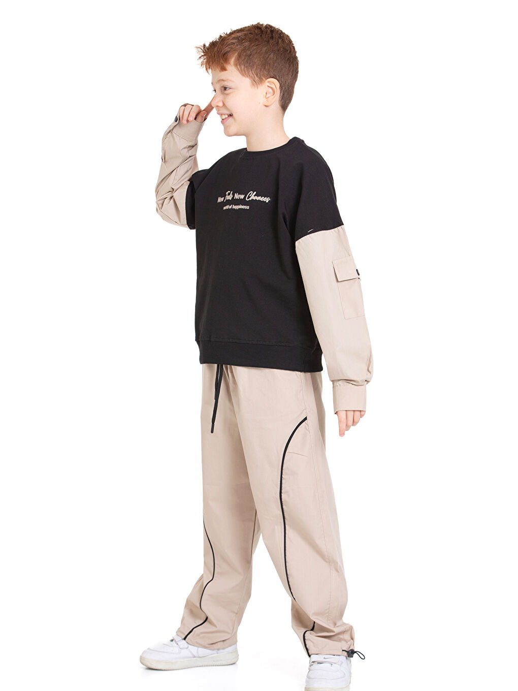 Siyah Erkek Çocuk 2 İplik Kol Cepli Alt-Üst Takım P1076-1