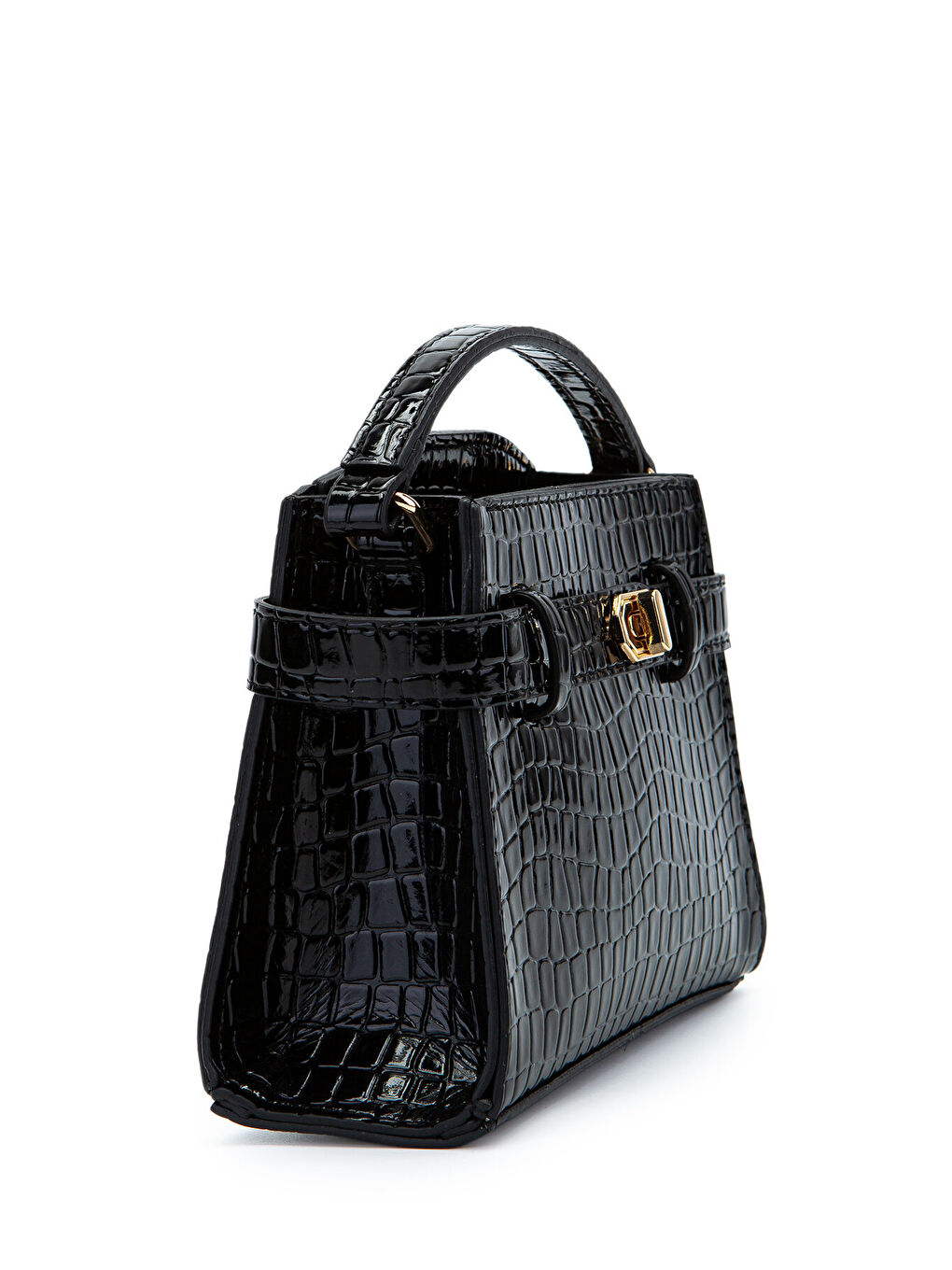 Kilit Aksesuar Kemer Detaylı Jessie Kadın Çapraz Çanta Siyah Croco-2