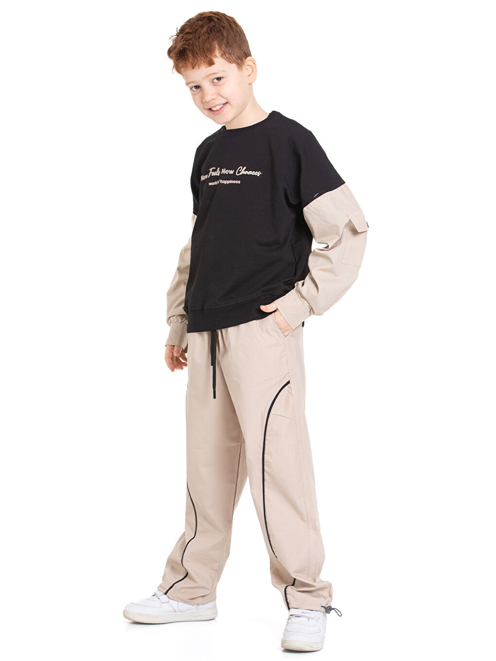 Siyah Erkek Çocuk 2 İplik Kol Cepli Alt-Üst Takım P1076-2