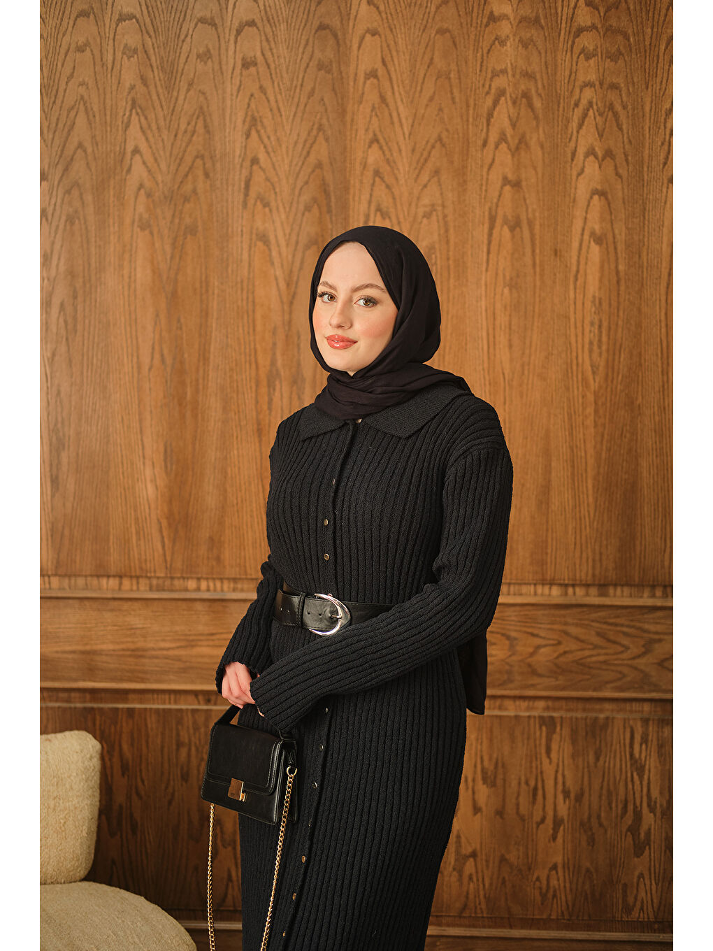 Kadın Düğme Detay Triko Elbise Lacivert-2