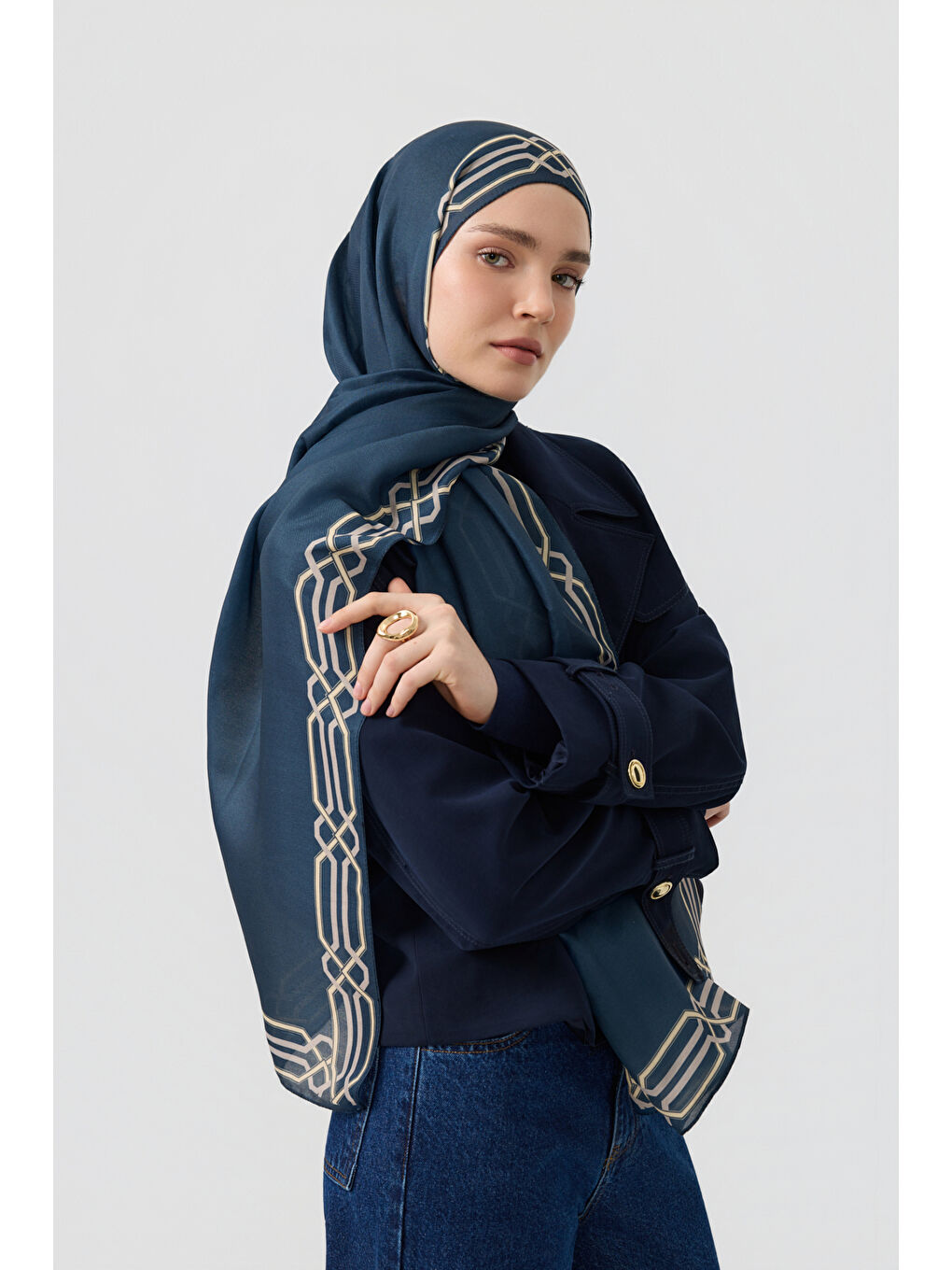 Pamuk Twill Şal İnterlock İndigo-1