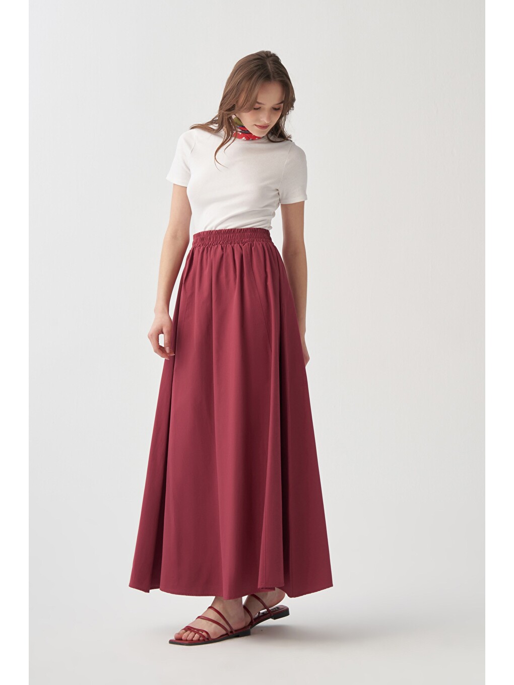 Bordo-Poplin Etek-2