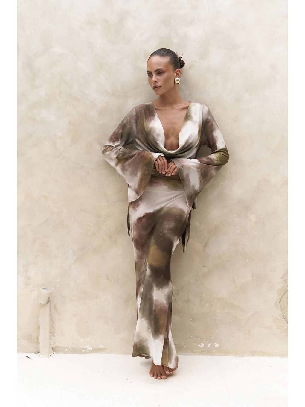 Pnaisyonist Uzun Kol Yeşil Crop Etek Takım-1