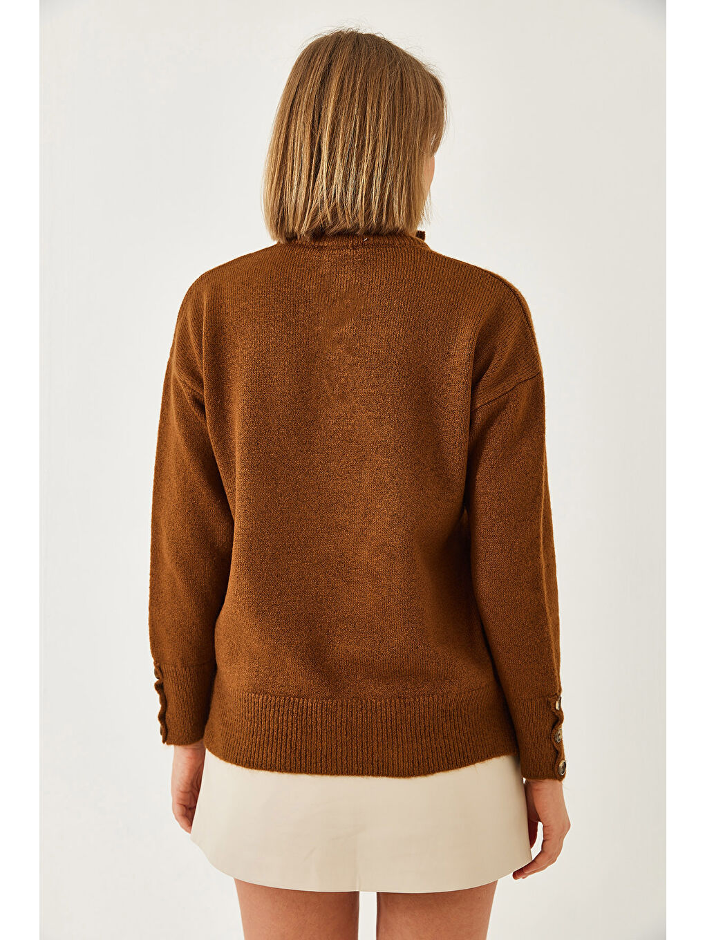 Kahverengi Kadın Kolu Patlı Triko Kazak-5